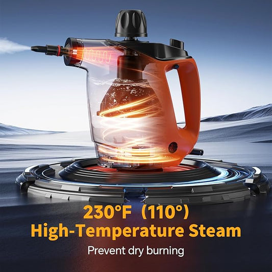 Handheld Steam Cleaner, Steam Cleaner with 16 PCS Accessory & Safety Lock, 500ML Capacity, Multi-Surface Deep Cleaning for Home, Car, Bathroom, Grout, Floor, Window (Orange)