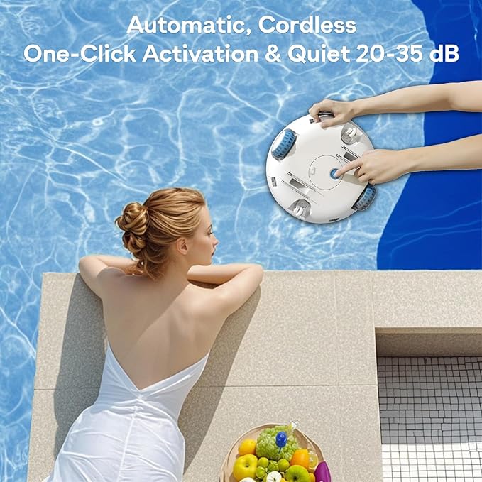 2025 Cordless Robotic Pool Vacuum, Pool Cleaner for Above Ground/Inground Pools - 7500mAh Battery, Lightweight, 140mins Runtime, Powerful Suction Pool Cleaner Vacuum for Flat-Bottom Swimming Pools