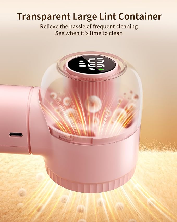 Fabric Shaver with Lint Brush, Large Lint Shaver with Digital Display | 3-Speeds Lint Remover with 6-Leaf Blades, 1200mAh Electric Sweater Shaver to Remove Pilling for Clothes, Furniture - Image 5