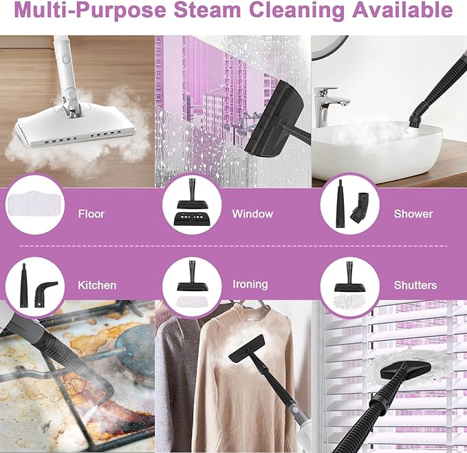 7-in-1 Steam Mop, 1200W Rotated Steam Cleaner for Home, 2 Modes, 400ML Removable Tank, 23FT Cord, 2 Washable Pads, Multi-Surface Steamer for Hard Floor, Laminate Floor, Tiles Cleaning（Onion White）