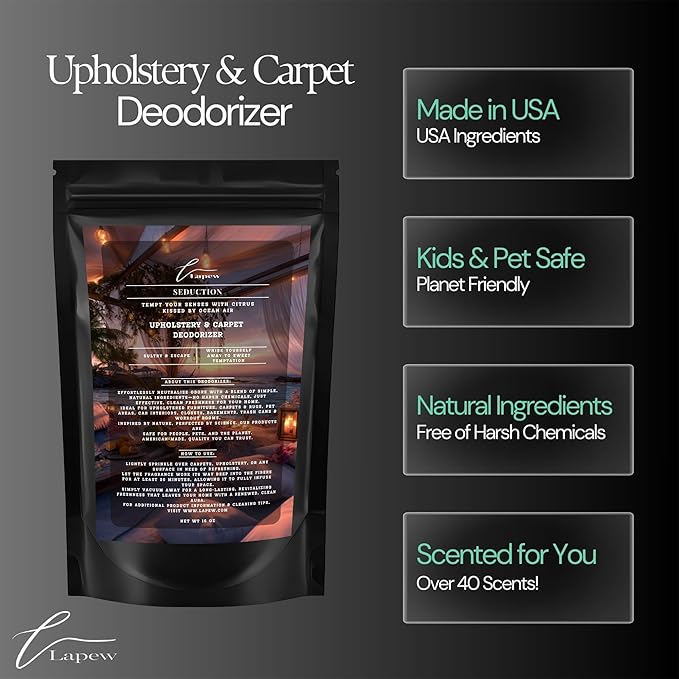 LaPew Seduction Scented Cleaning Bundle | Carpet Deodorizer Powder (16 oz) & Mop Soap Concentrate (36 oz) | Pet-Friendly Odor Eliminator