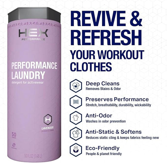 HEX Performance Laundry Detergent, Lavender, 100 Loads (Pack of 2) - Designed for Activewear, Eco-Friendly, Concentrated Formula