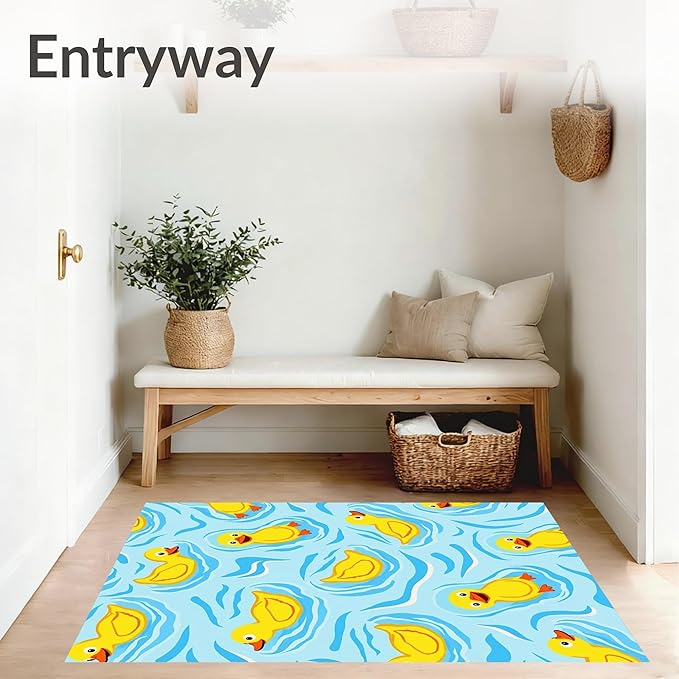 Flatwoven High Traffic Area Rug 6x6, Pond Friend Bathing Suite Deluxe Restroom Necessities, Non Slip, Stain Resistant, Washable Area Rugs for Living Room, Bedroom (Yellow, 6x6)