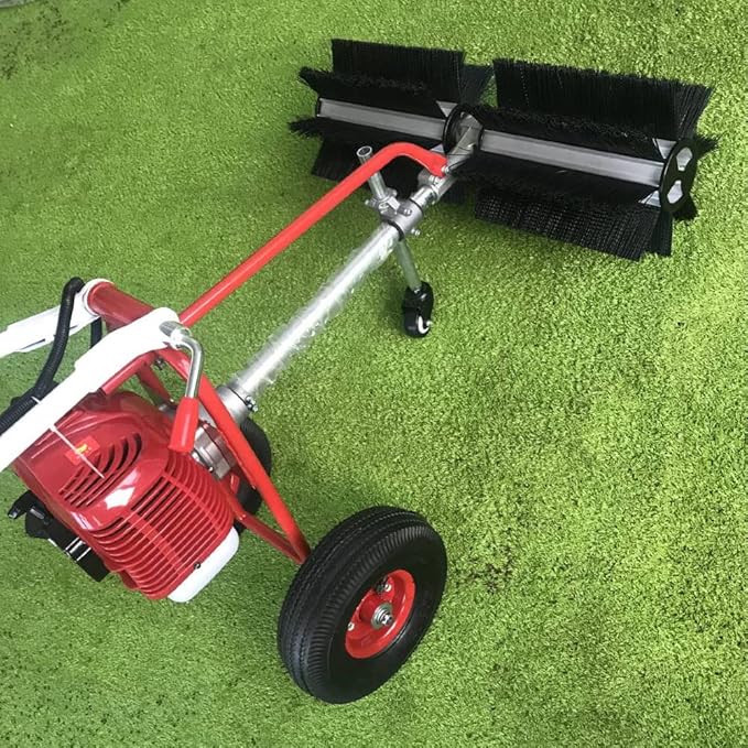 Handheld Sweeper 43CC 2 Stroke Gasoline Power Sweeper Outdoor Sweeping Broom 1.7HP Walk Behind Sweeper Cleaner Turf Lawns Driveway Grass Sweeping Cleaning Tool