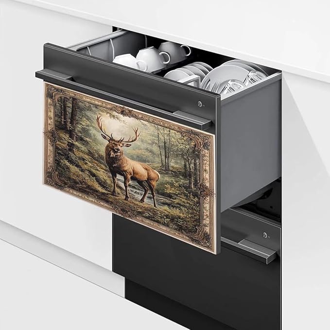 Kitchen Decor Deer Dishwasher Magnet Cover Decal, Vintage Forest Elk Magnetic Dishwasher Covers Decorative, Animal Dishwasher Skin (Magnetic) 23" W x 17" H