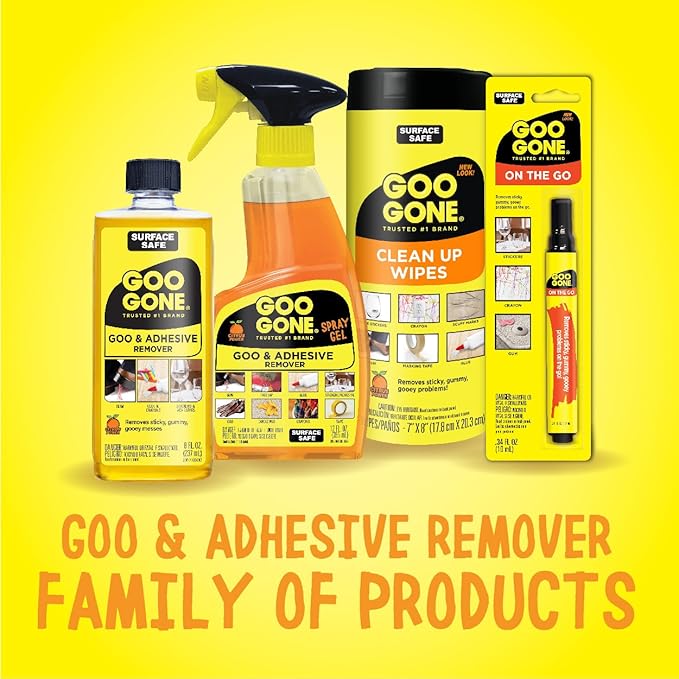 Goo Gone Original Liquid - 12 Pack - 8 Ounce - Surface Safe Adhesive Remover Safely Removes Stickers Labels Decals Residue Tape Chewing Gum Grease Tar Crayon Glue
