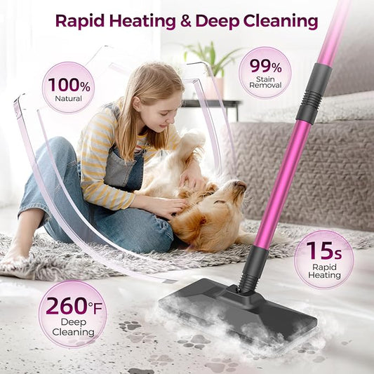 14 in 1 Steam Mop with Detachable Handheld Steam Cleaner, Multi Accessories, 440ml and 3-Level Steamer for Cleaning Floor, Tile, Carpet, BBQ Grill, and Grout