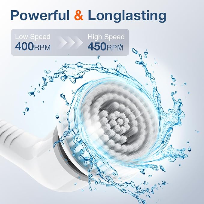 Lefree Electric Spin Scrubber, Cordless, 2 Speeds, Black, Plastic, w/ 8 Replaceable Brush Heads, for Cleaning Floors, Windows, Bathtubs, Grout, Tiles, Sink, Car