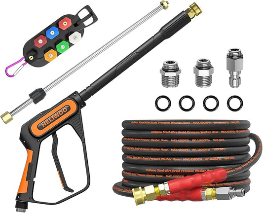 Pressure Washer Gun and Hose Kit, 25FT Kink Resistant 5/16 Power Washer Hose and Wand, 3/8" Swivel Quick Connector & M22-14mm Fitting, 4500 PSI