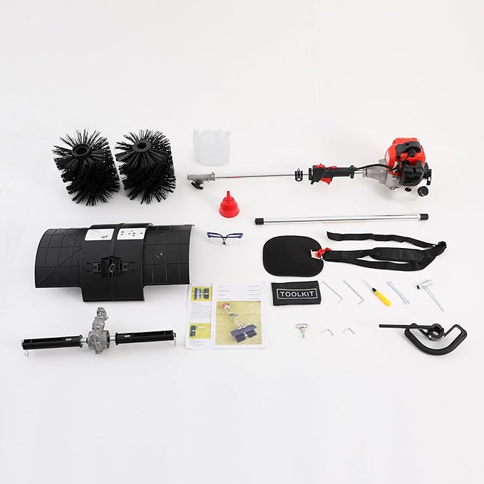 52CC Gas Handheld Sweeper, 2 Stroke 2.3HP Gasoline Power Snow Broom Driveway Turf Brush Outdoor Artificial Lawn Sweeper Cleaner Tools for Driveways Lawns Leaves Street Farms & Snow (Standard)