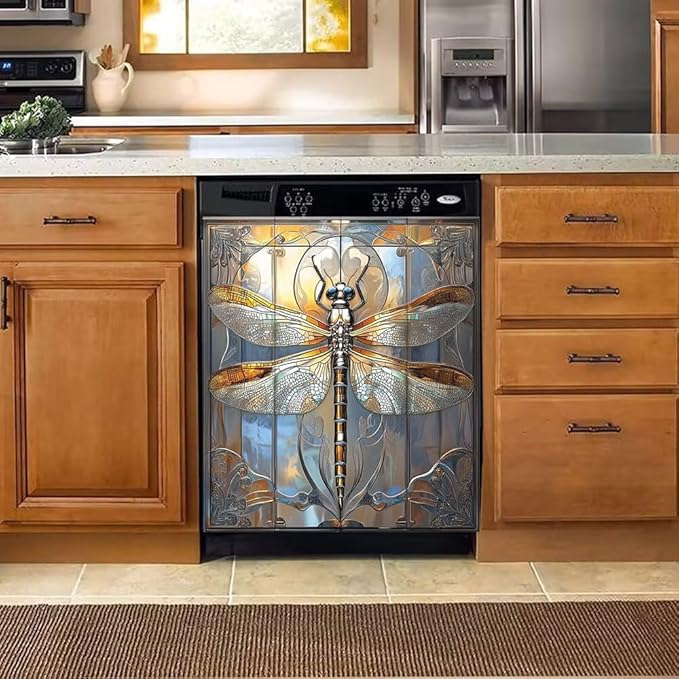 Artistic Dragonfly Dishwasher Magnet Door Cover Sheet 23x26 Inch Dishwasher Magnets Decal Art Refrigerator Magnetic Sticker Kitchen Decor