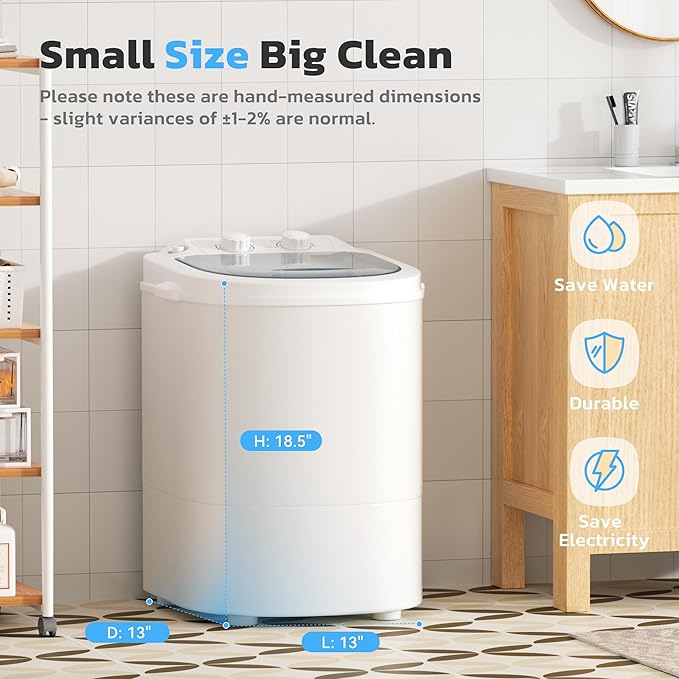 INTERGREAT Portable Washing Machine, 5.5 Lbs Compact Mini Portable Washer, 110V Single Tub Laundry Washer Machine for Apartments, Dorms, Traveling, RV, Grey