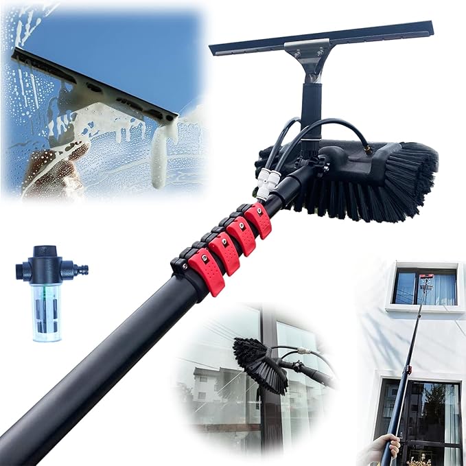 3.6-10.8M Window Cleaning Telescopic Pole,Water Fed Extendable Brush,Suitable for Cleaner Conservatory Roof Photovoltaic Panel Cleaning Extendable Solar Panel Roof Cleaning Tools (9M)