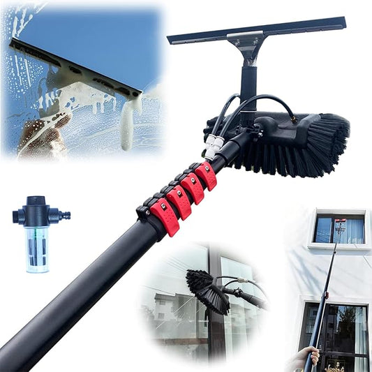 3.6-10.8M Window Cleaning Telescopic Pole,Water Fed Extendable Brush,Suitable for Cleaner Conservatory Roof Photovoltaic Panel Cleaning Extendable Solar Panel Roof Cleaning Tools (9M)