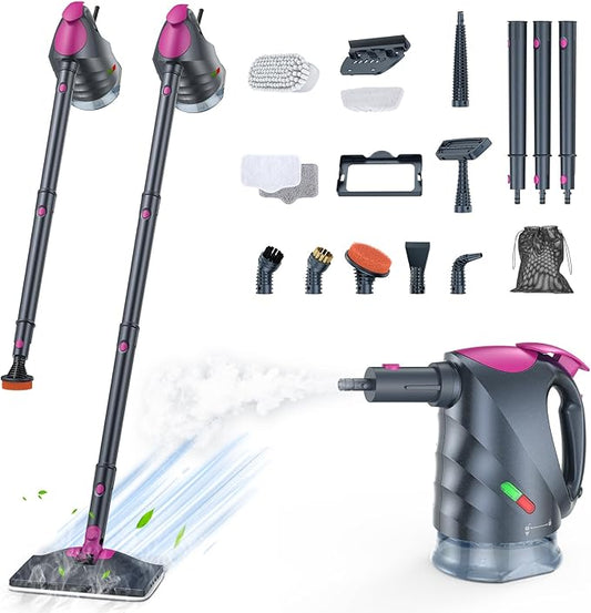 ScrubWiz 10-in-1 Steam Cleaner, Steam Mop & Detachable Handheld Steam cleaner with 320ml Water Tank, 10s Fast Heating, Portable Steamer for Kitchen, Floor, Tiles, Window, BBQ Grill, Car, Mid Gray