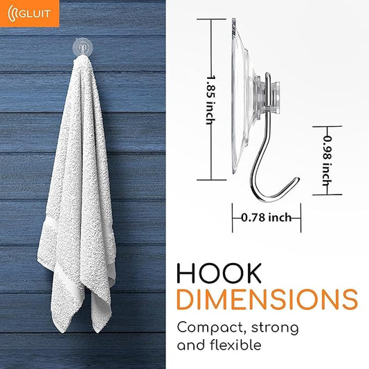 GLUIT Suction Cup Hooks - Utility Hook Wall Hangers for All Purposes Stainless Steel Removable Small Suction Cups for Kitchen Bathroom Shower Wall Window Glass Door 3 lbs (24 Suction Hooks)