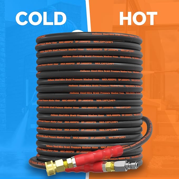 5000PSI Pressure Washer Gun and Hose Kit, 100FT Kink Resistant Steel Braided Power Washer Hose with 3/8" Swivel Quick Connector and M22 14mm Adapters Replacement