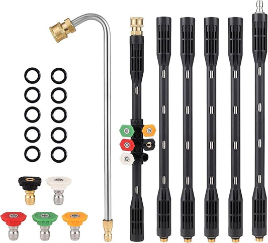 Pressure Washer Extension Wand, 110 Inch Gutter Cleaning Tools from The Ground, Power Washer Extension Pole with 5 Nozzle Tips, Curved Rod, 1/4" Quick Connect, Pressure Washer Lance, 4000 PSI