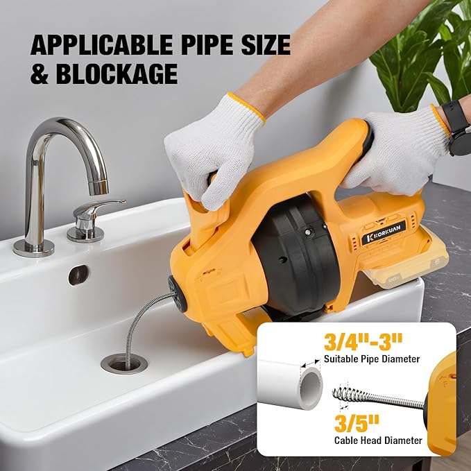 Cordless Drain Auger Compatible with Dewalt 20V Battery, Auto-Feed Plumbing Drain Snake with 23.62FT Replaceable Cable, Drain Clog Cleaner Tool for Sink, Toilet, Bathtub, Sewer (Battery Not Included)