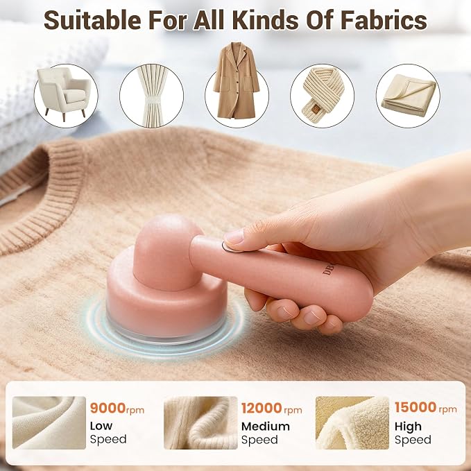 DBC Fabric Shaver & Lint Remover for Clothes, Sweaters & Furniture | 6-Leaf Blade, 3 Speeds, 2H Runtime, Portable Design Perfect for Travel, Includes 2 Extra Blades, Pink - Image 5
