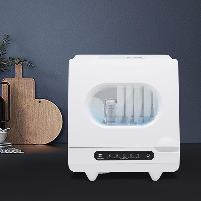Portable Countertop Dishwashers, Compact Dishwashers with 5 Wash Programs, 360° Rotating Spray, 162℉ High-Temp& Air-Dry Function, 800W Mini Countertop Dishwasher for Home, RV, and Apartment