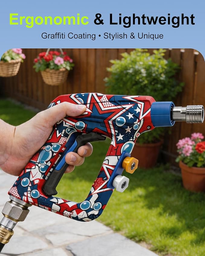 Pressure Washer Gun 4000PSI, Short Power Washer Gun with M22-14/15mm Fittings & 2 Spray Nozzles for Car, Patio, House & Yard Cleaning