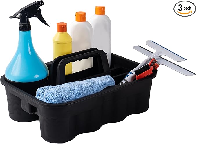 Matthew Large Plastic Tote Tool & Deluxe Supply Cleaning Caddy with Handle Portable Shower Basket Storage Caddy for Cleaning Products Organizer,Take-Out Coffee/Soft Drink,Bath Multi Use - Black