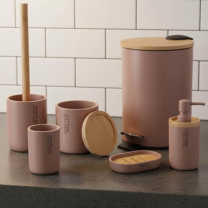 Compact Cappuccino Toilet Brush and Holder Set with Natural Bamboo Handle - Durable Toilet Bowl Brush for Deep Bathroom Cleaning