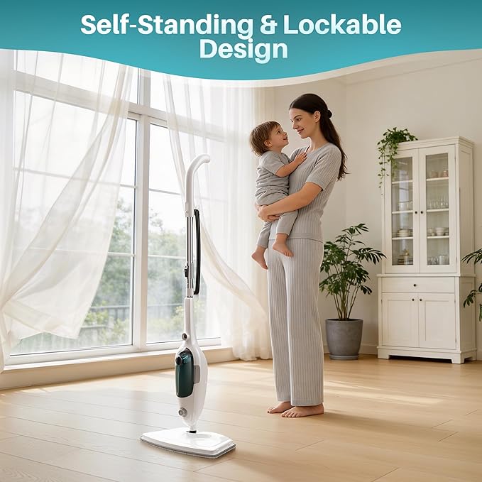 JOYMOOP Steam Mop & Handheld Steam Cleaner, 1100W Electric Steam Cleaner for Home, Fast Heat 20s, Adjustable Steam, Detachable Water Tank, 11 Accessories for Floors, Windows, Clothes