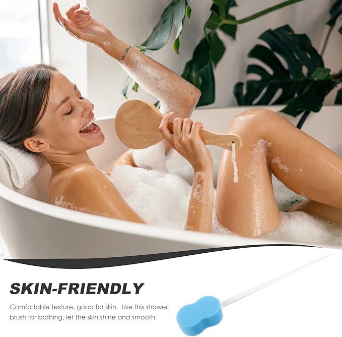 Long Handle Bathing Brush Soft Bristle Back Scrubber for Shower Ergonomic Body Cleaning Tool Convenient for Daily Use for Relaxing Baths Blue Color