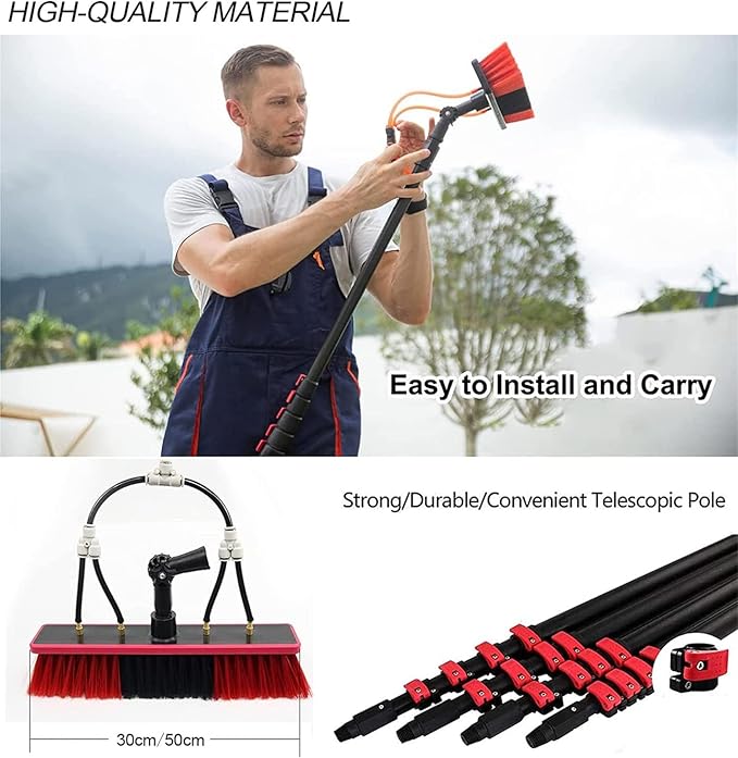 Telesbrush,Solar Panel Cleaning Brush and Pole Extendable Window Cleaning Kit Water Fed Extendable Brush Roof Cleaning Tools Conservatory/3.6M