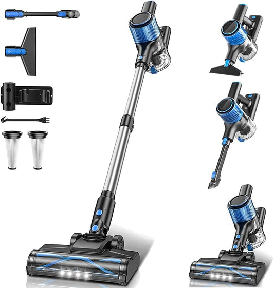 VOKENE Cordless Vacuum Cleaner, 8 in 1 Powerful Suction Lightweight Vacuum Cleaner for Home, LED Display, 3 Suction Modes, 45Mins Detachable Battery Vacuum for Hard Floor Carpet Pet Hair