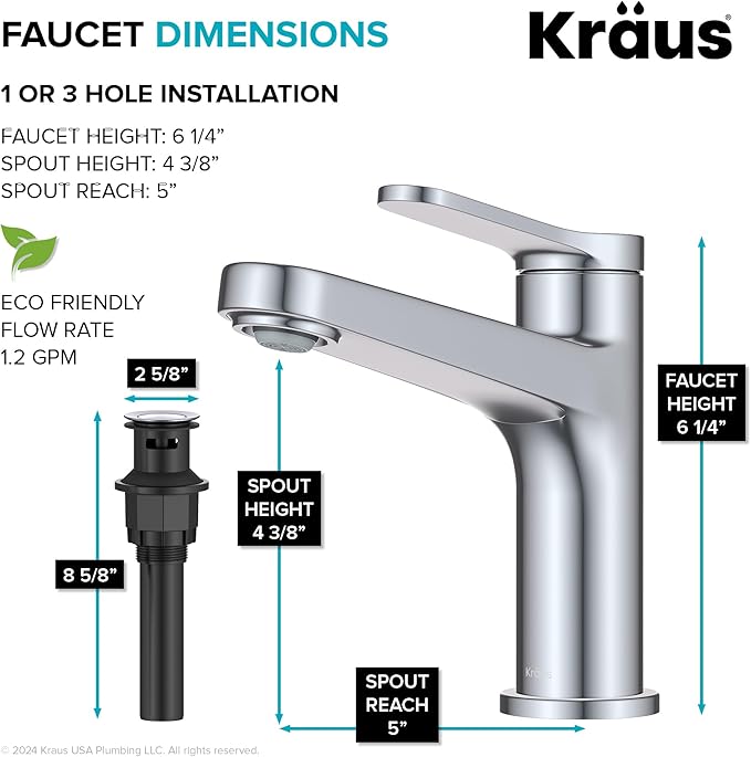 KRAUS Indy Single Handle One Hole Bathroom Sink Faucet in Chrome, KBF-1411CH