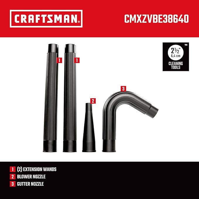 CRAFTSMAN CMXZVBE38640 2-1/2 in. Gutter Cleaning Wet Dry Vac Attachment Kit, Industrial-Grade Shop Vacuum Accessory for Cleaning or Blowing Debris from Gutters, Fits 2-1/2 in. Hose Diameter