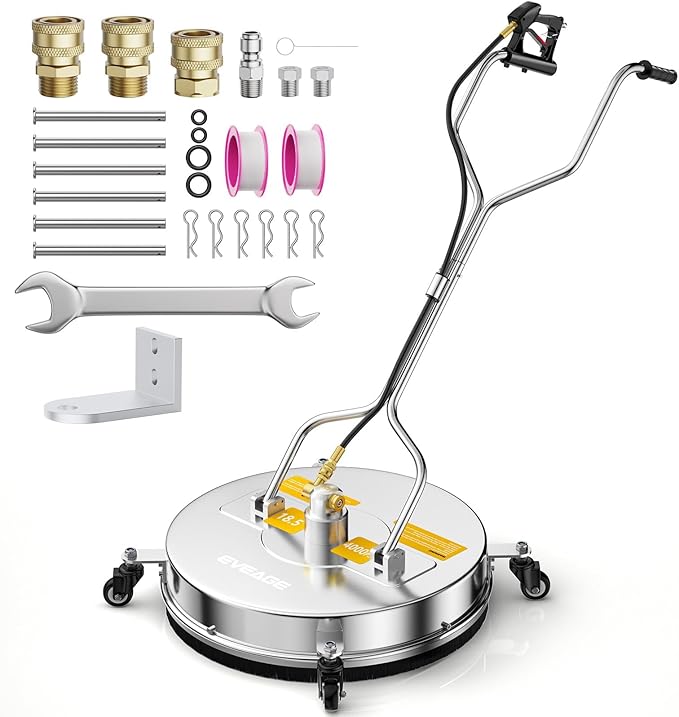 EVEAGE 18.5" Powerful Pressure Washer Surface Cleaner, EP003 Dual Handle Stainless Steel Surface Cleaner for Pressure Power Washer, 4000 PSI, Perfect for Driveways, Sidewalks,Patios (18.5 in)