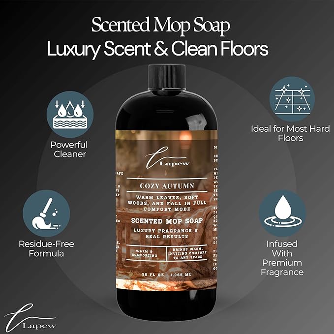 Lapew Cozy Autumn Scented Cleaning Bundle | Carpet Deodorizer Powder (16 oz) & Mop Soap Concentrate (36 oz) | Pet-Friendly Odor Eliminator
