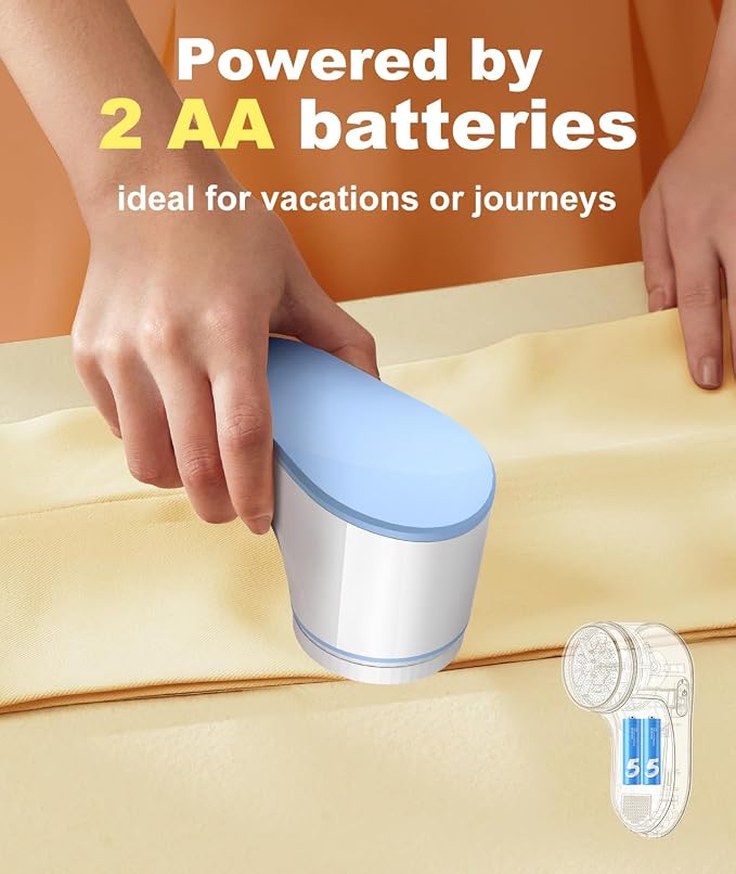 Fabric Shaver, Lint Remover for Clothes, Effectively and Quickly Remove Pills, Sweater Shaver with Stainless Steel 3-Leaf Blades and Safety Lock Protection.(Blue & White) - Image 5