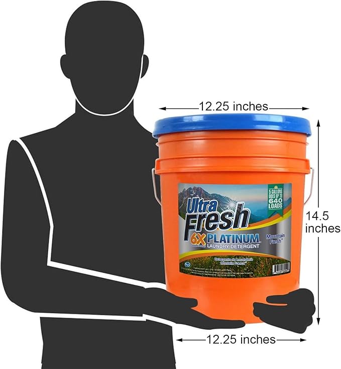 Ultra Fresh 6X Platinum 5 Gallon Laundry Detergent Liquid for All Machine Types with Easy Dispensing Pump, Up to 640 Loads, Mountain Fresh (6 Pack)