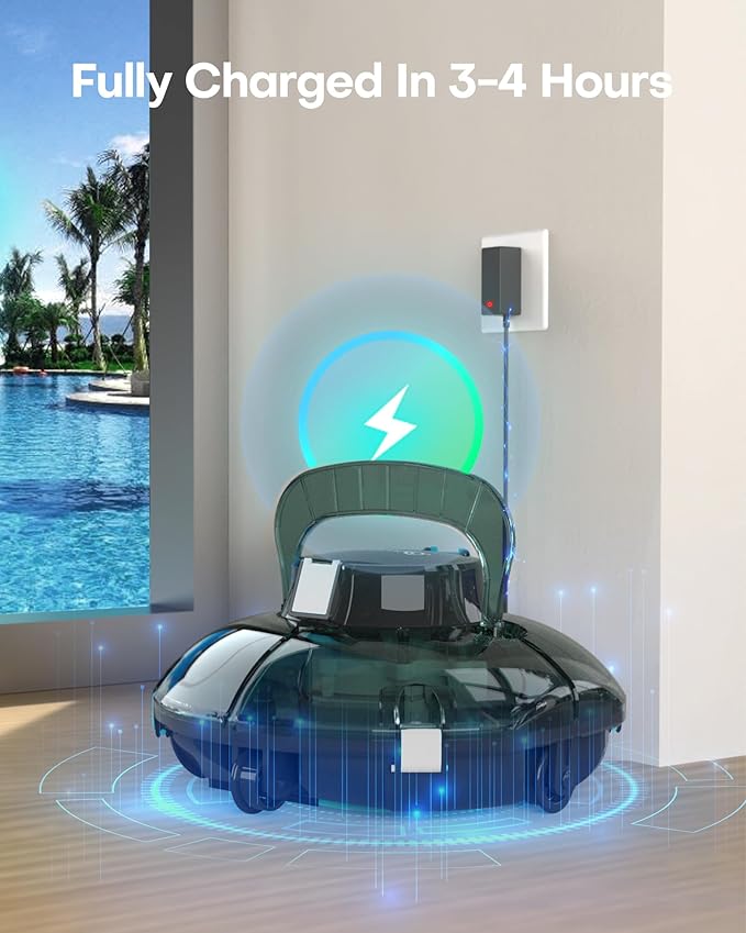 (2025 Upgrade) Cordless Robotic Pool Cleaner, Lasts 80 Min, Automatic Vacuum for Above-Ground Pools up to 645 Sq.ft,Portable, Self-Parking (Transparent Green)