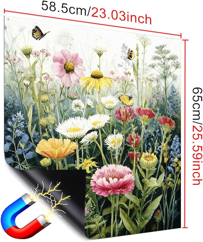 Dishwasher Magnet Cover 23x26 in Wildflower and Butterfly Scene Dishwasher Magnet Cover for Kitchen Appliance Decoration Front Panel Sticker Rustic Art Skin Panel Home Decor Decal
