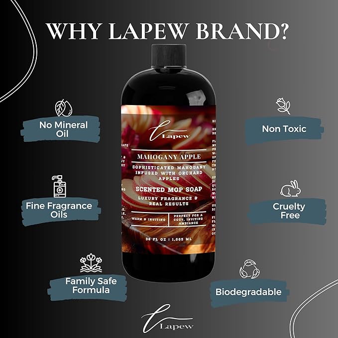 Lapew Mahogany Apple Scented Cleaning Bundle | Carpet Deodorizer Powder (16 oz) & Mop Soap Concentrate (36 oz) | Pet-Friendly Odor Eliminator