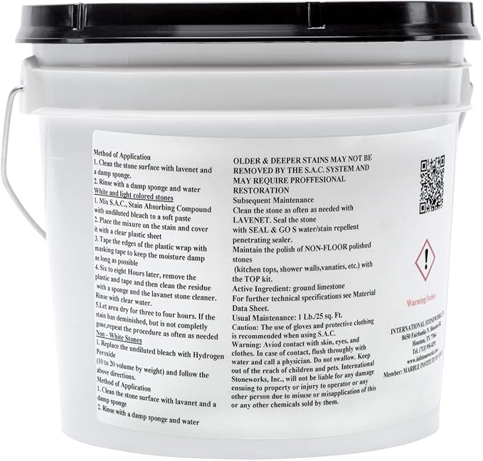SAC Poultice Powder (6 Lb) Designed to eliminate stains such as coffee, tea, oil, grease, butter and other non-acid stains from marble, granite, limestone, travertine & other porous natural stones