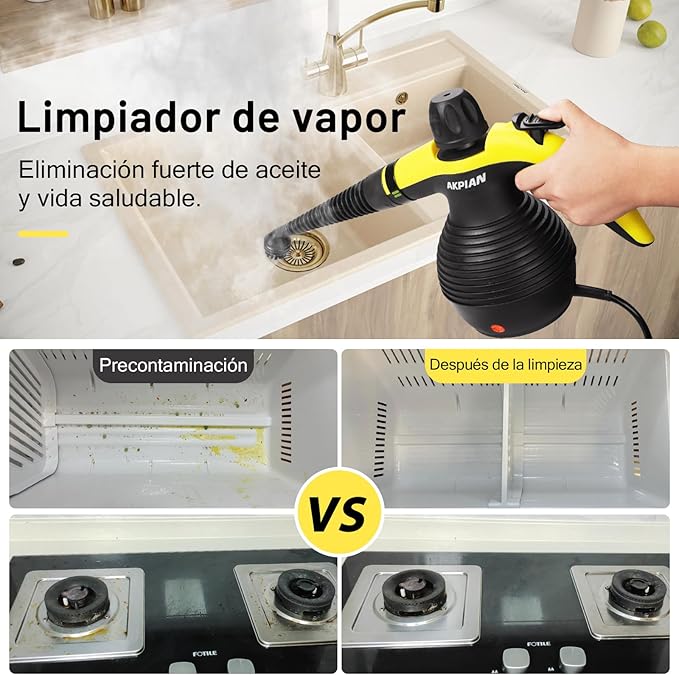 Handheld Steam Cleaner, Steamer for Cleaning, Multipurpose Portable Steam Cleaners for Home Use with Safety Lock and 10 Accessory Kit to Remove Grime, Grease, and More, Save Time and Effort