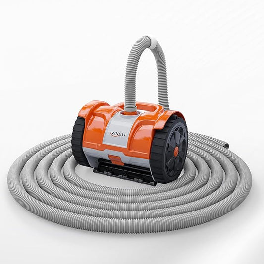 VINGLI Automatic Pool Cleaner for Inground Pools – Suction-Side Pool Vacuum with Powerful Wall-Climbing, 40FT Tangle-Free Hose, Ultra-Quiet Operation – Rich Orange & Gray