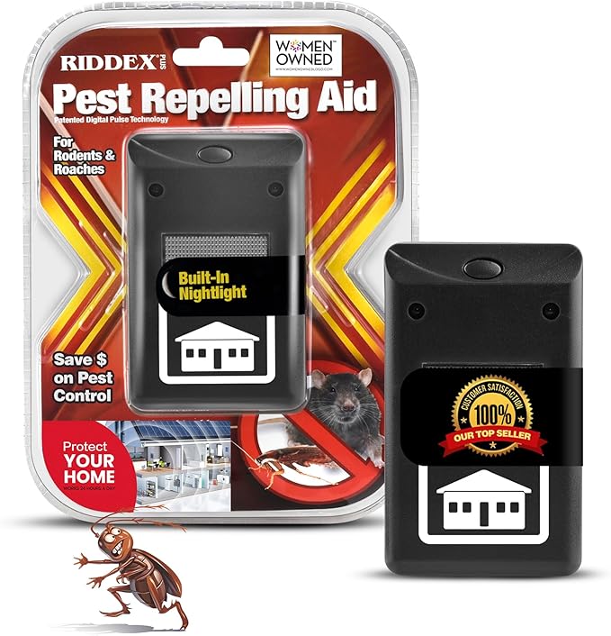 RIDDEX Plus Insect Repellent - Plug in, Mouse Deterrent - Pest Control for Defense Against Rats, Mice, Roaches, Bugs and Insects - Pests Repellents | Black