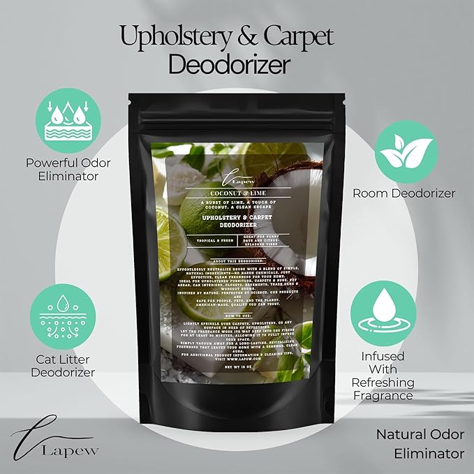 Lapew Coconut & Lime Scented Cleaning Bundle | Carpet Deodorizer Powder (16 oz) & Mop Soap Concentrate (36 oz) | Pet-Friendly Odor Eliminator