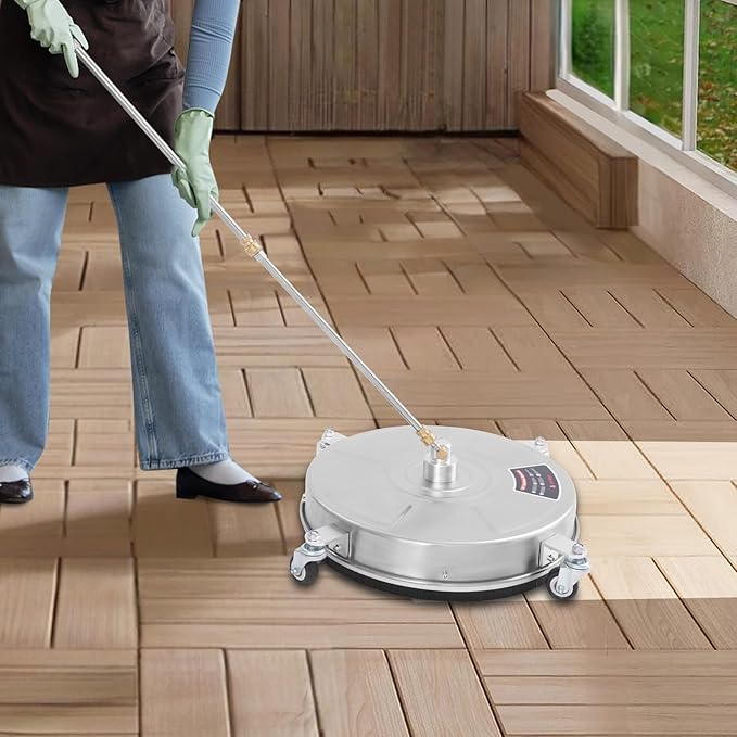 18-inch Driveway Pressure Washer Surface Cleaner, Surface Cleaner with 4 Wheels and 33.9-Inch Long Pole, 5000 PSI 4 GPM Stainless Steel Surface Cleaner for Houses, Driveways, Decks, Patios, Gardens