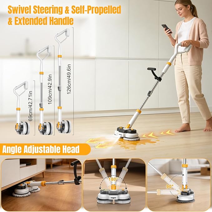 Cordless Electric Mop for Dewalt 20V Battery (NO Battery), 2 in 1 Spin Mop & Electric Floor Scrubber with LED Light & Water Spray, Electric Mops for Floor Cleaning, Hardwood,Tile (White Yellow)