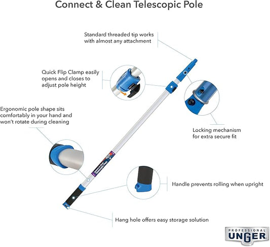 Unger Professional Connect & Clean 3’-6’ Aluminum Telescopic Extension Pole with Locking Cone & Quick-Flip Clamp – Compatible with Cleaning Tool Attachments, Window Cleaning & Dusting Tool (Pack of 2)