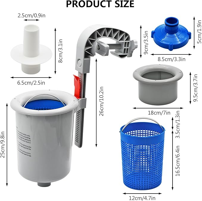 Above Ground Pool Surface Skimmer with Detachable Skimmer Basket, Auto Pool Skimmer Floating Pool Filter, Wall Mount Surface Skimmer fo Inflatable Collars, Metal Frame & Tubular Pools